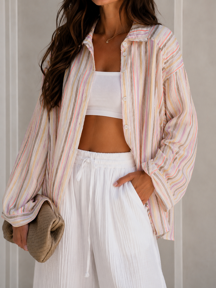 OVERSIZE CANDY STREIFEN MUSSELIN BLUSE