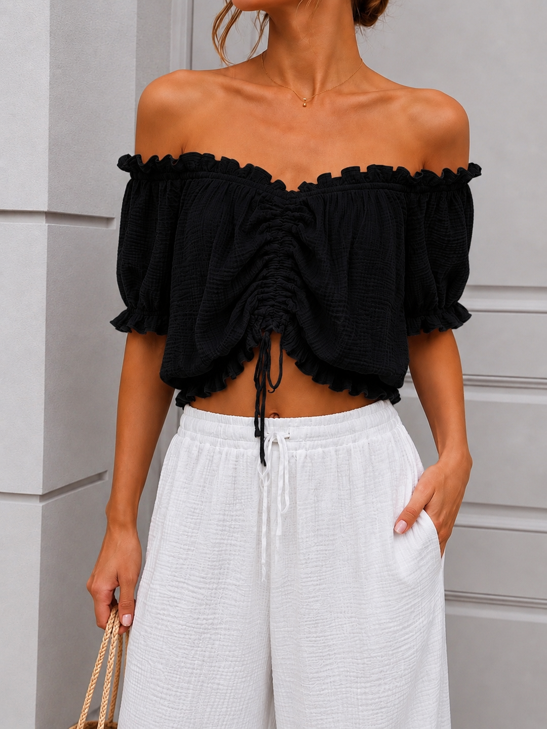 CROP MUSSELIN BLUSE HANNA - versch. Farben
