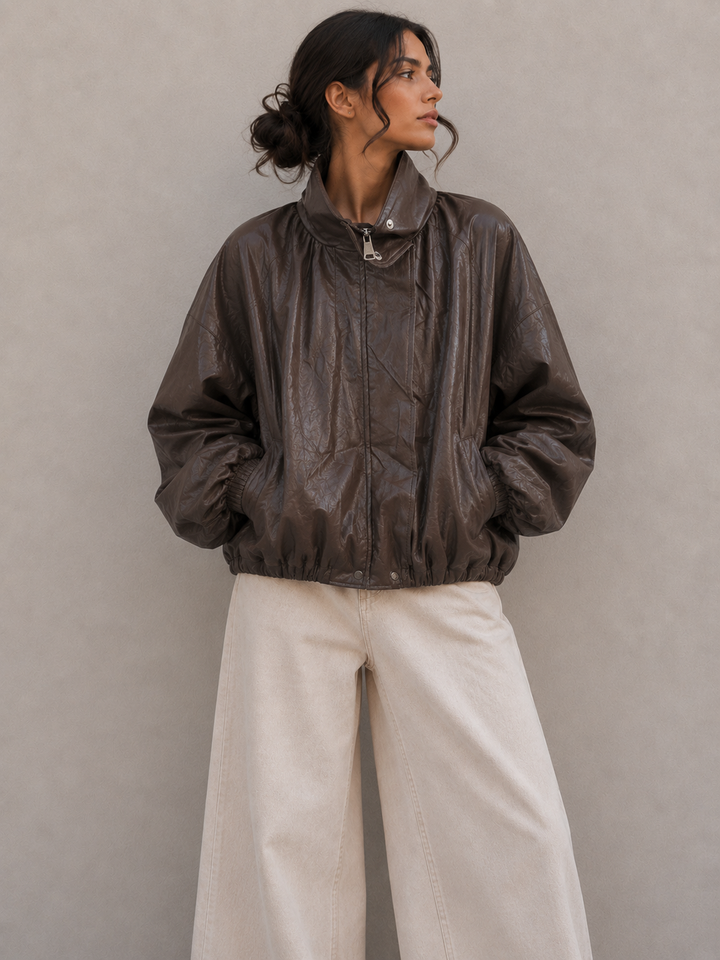 OVERSIZE LEDEROPTIK BALLON JACKE - versch. Farben