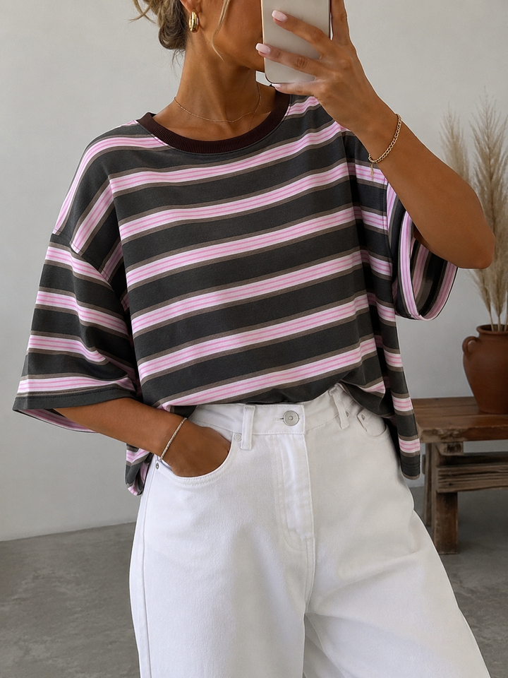OVERSIZE STREIFEN T-SHIRT MOM - versch. Farben