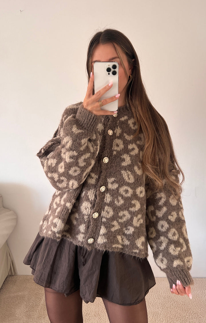 LEO STRICKJACKE MAIRA - Schlamm Taupe