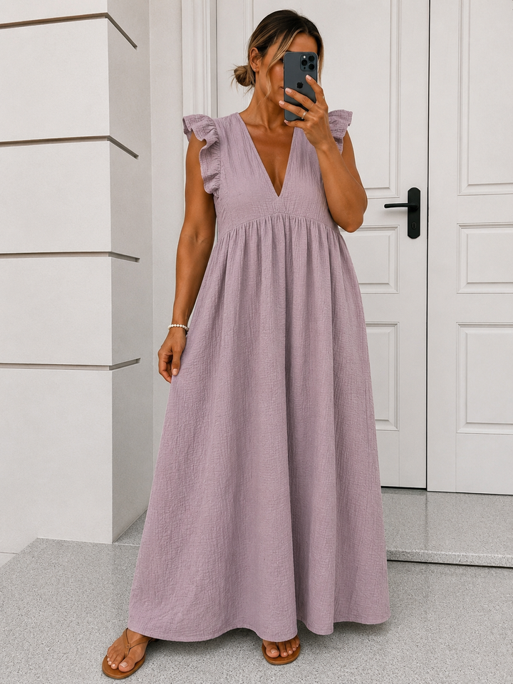 CURVY MUSSELIN RÜSCHEN KLEID - versch. Farben