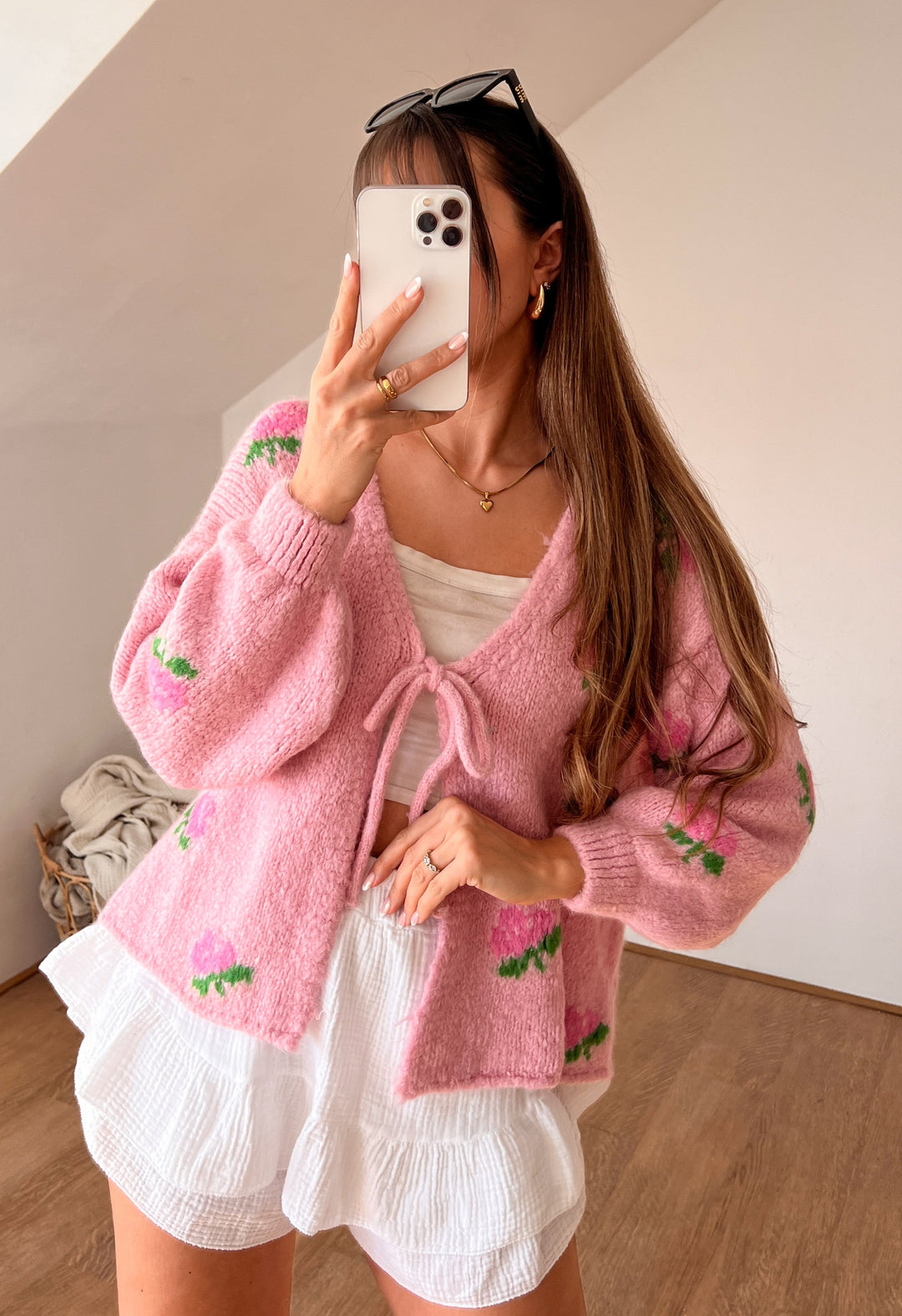 FLOWER SCHLEIFEN STRICKJACKE - rosa (M4)