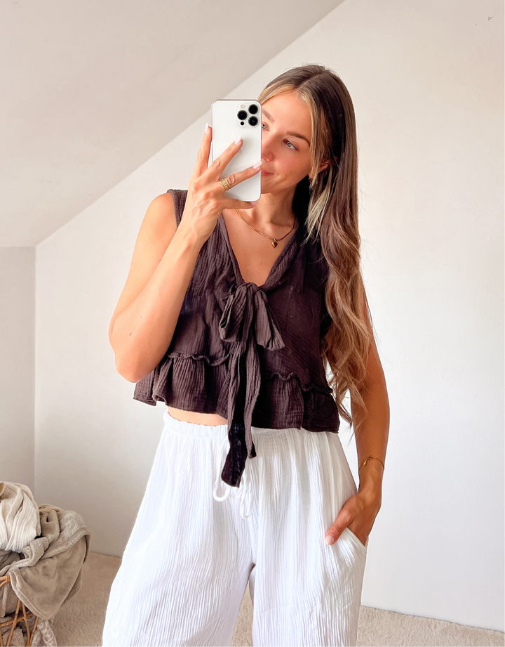 SMALL CUTE MUSSELIN BLUSE MIT SCHLEIFE - ver. FARBEN