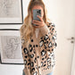 LÄSSIGER ANIMALPRINT STRICKJACKE- camel