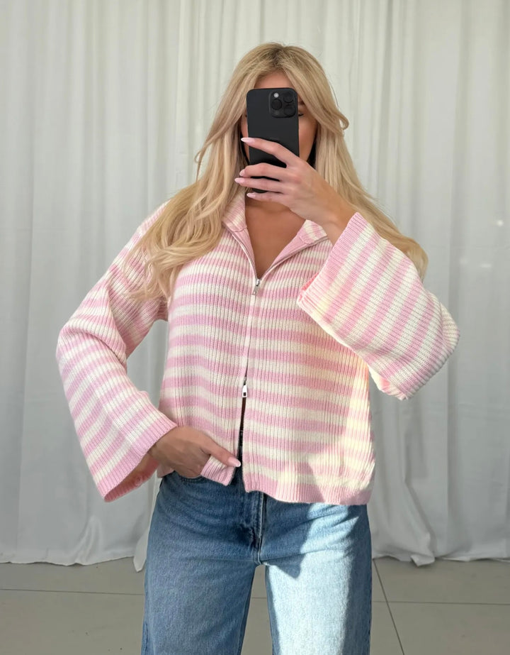 STREIFEN STRICKJACKE mit Reißverschluss - versch. Farben