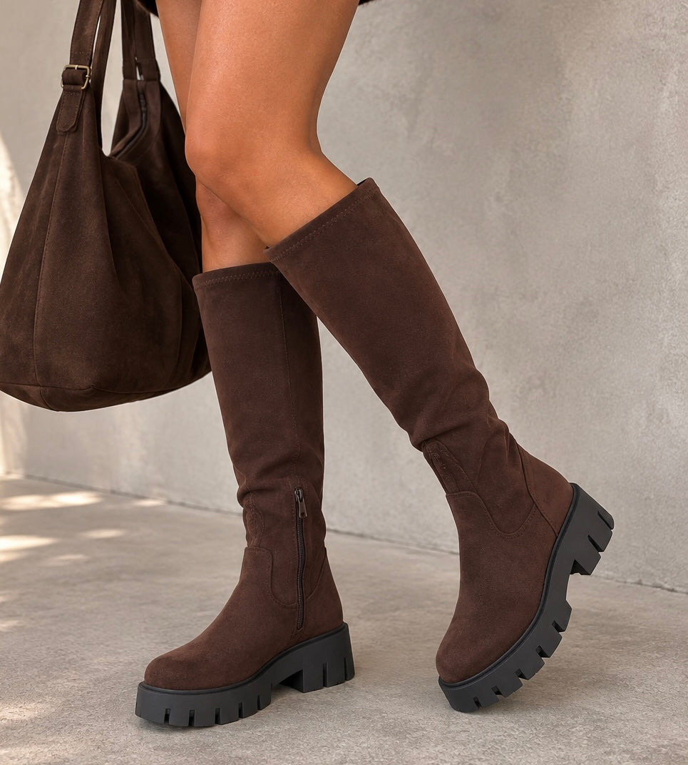WILDLEDEROPTIK STIEFEL mit elastischen Schaft - versch. Farben