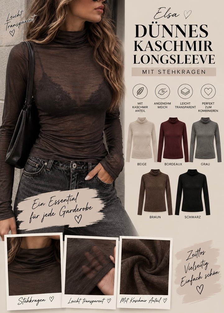 DÜNNES KASCHMIR LONGSLEEVE mit Stehkragen Elsa - versch. Farben