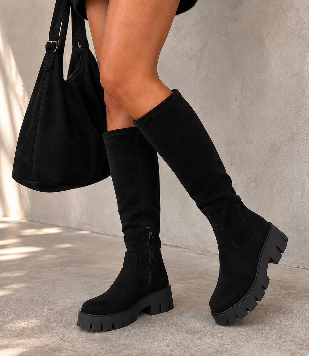 WILDLEDEROPTIK STIEFEL mit elastischen Schaft - versch. Farben