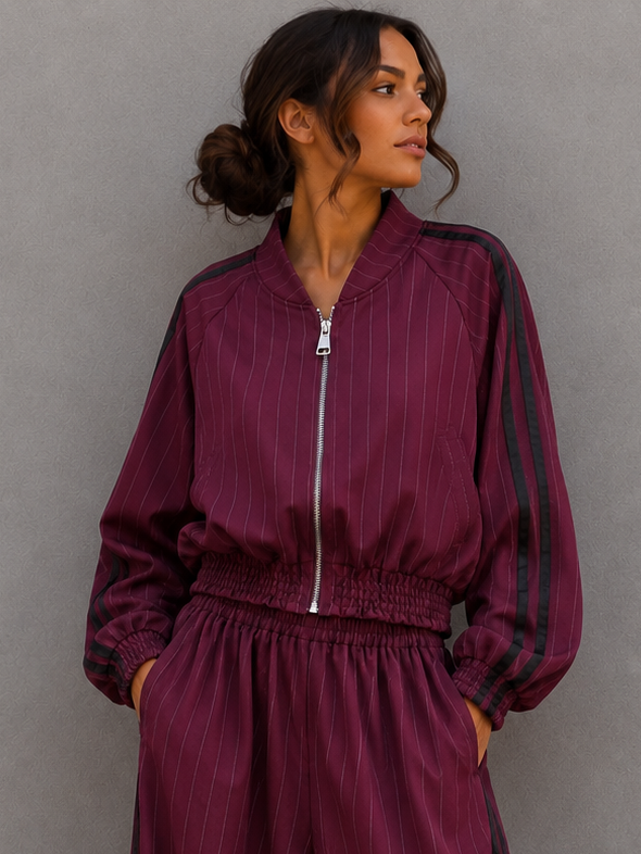 KURZE NADELSTREIFEN JACKE - braun
