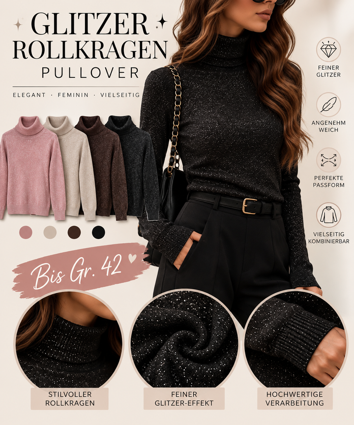 GLITZER ROLLKRAGEN PULLOVER - versch. Farben
