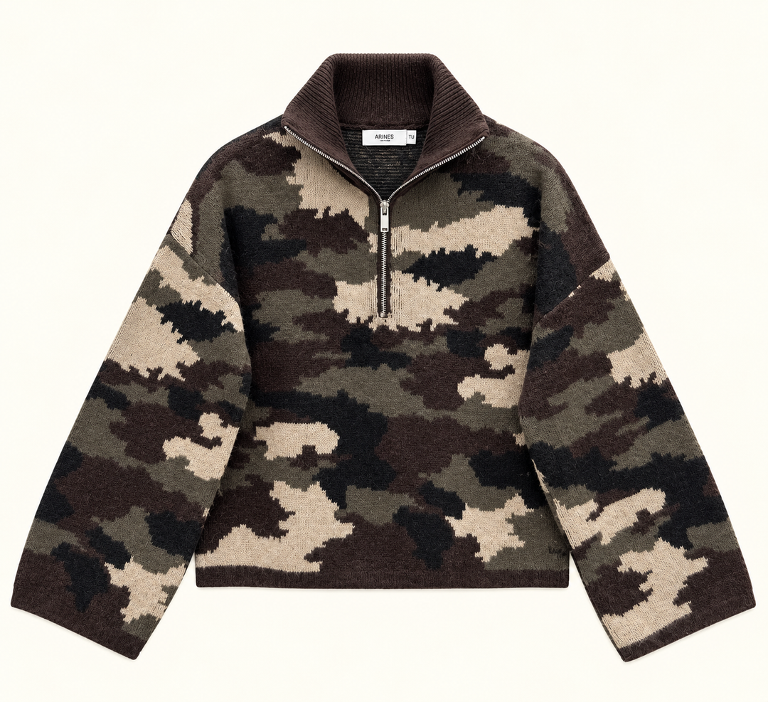 CAMOUFLAGE STRICKPULLOVER mit Zipper