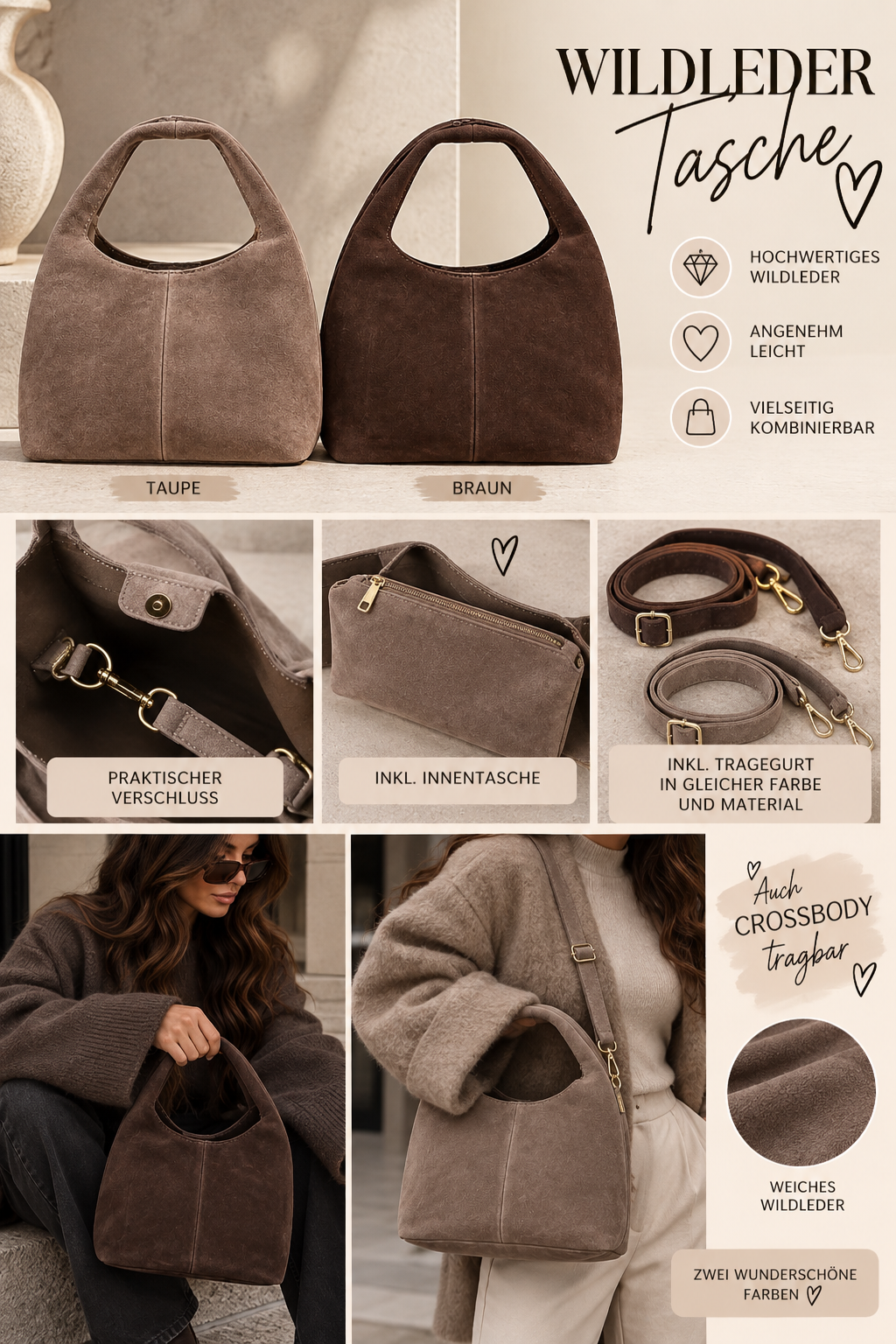 WILDLEDER TASCHE CITA - versch. Farben