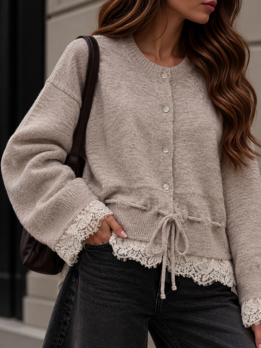 STRICKJACKE LINA mit Spitze - Versch. Farben