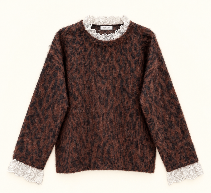 LEO STRICKPULLOVER mit Spitze - dunkelbraun