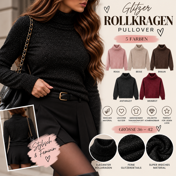 GLITZER ROLLKRAGEN PULLOVER - versch. Farben