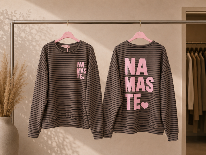 STREIFEN NAMASTE SWEATSHIRT- Taupe