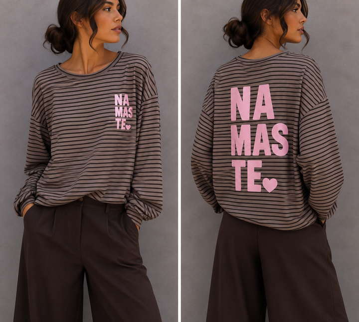STREIFEN NAMASTE SWEATSHIRT- Taupe