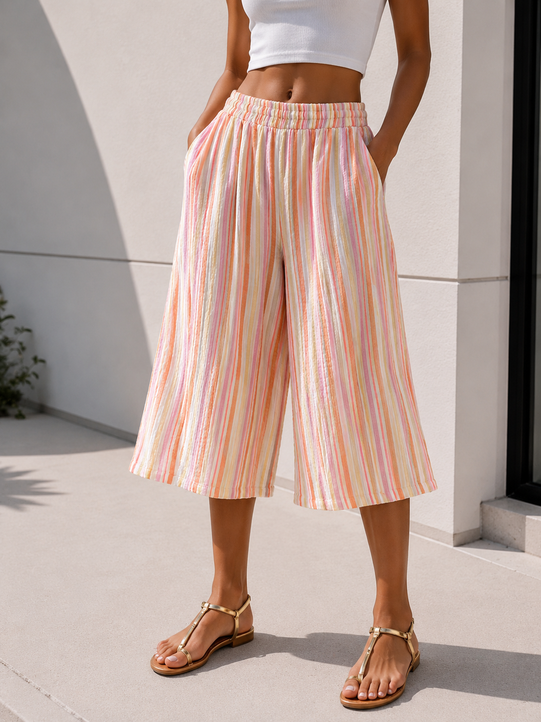 CANDY STRIPE CULOTTE HOSE - beige