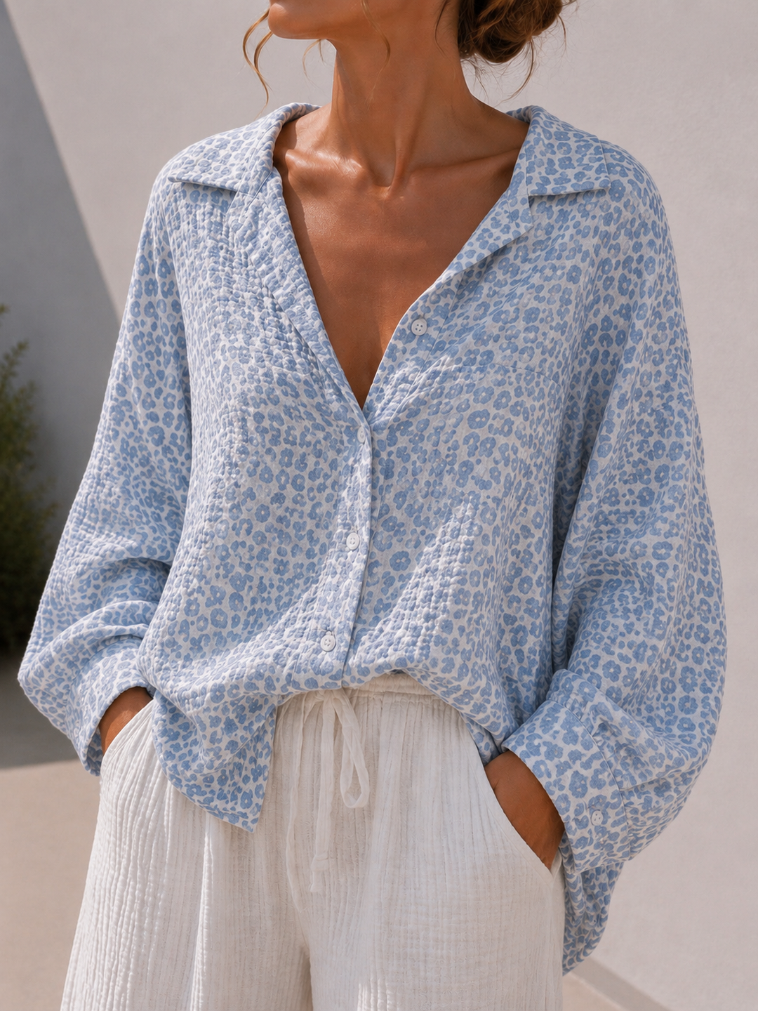 LEO MUSSELIN BLUSE - hellblau