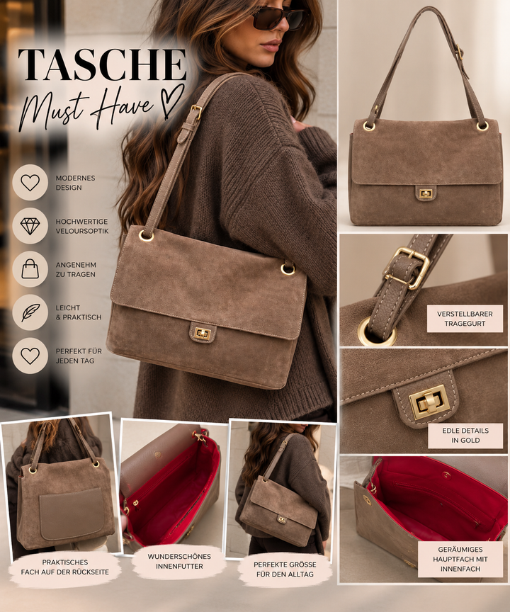 XL WILDLEDER UMHÄNGETASCHE - Taupe