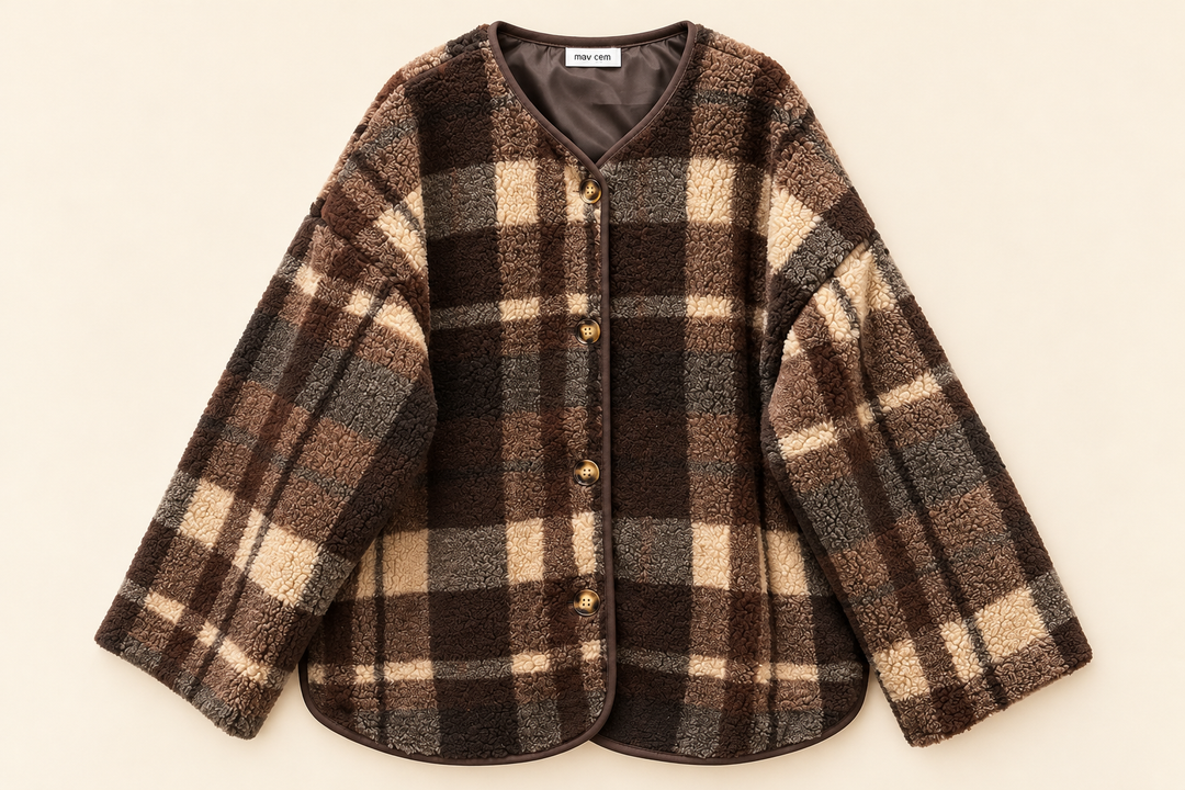 OVERSIZE TEDDY JACKE mit Karo Muster