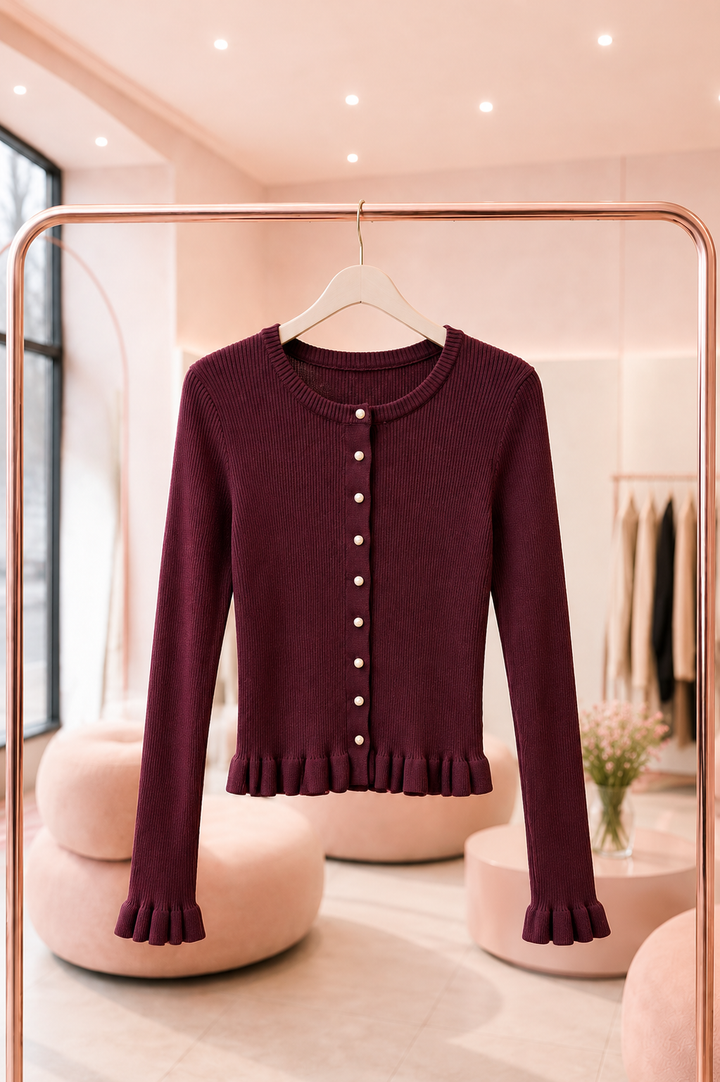 STRICKJACKE PERLA mit Rüschen - beere