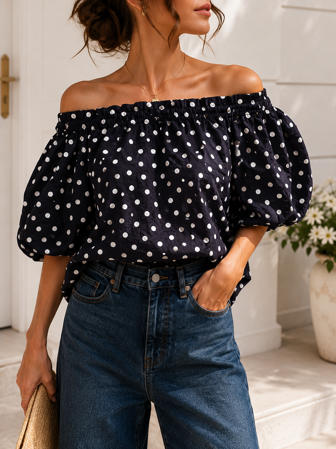 PUNKTE OFF SHOULDER BLUSE - versch Farben