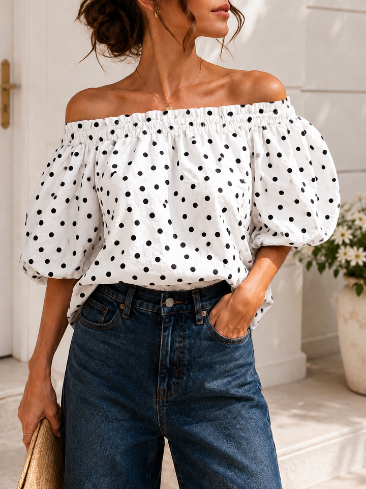 PUNKTE OFF SHOULDER BLUSE - versch Farben
