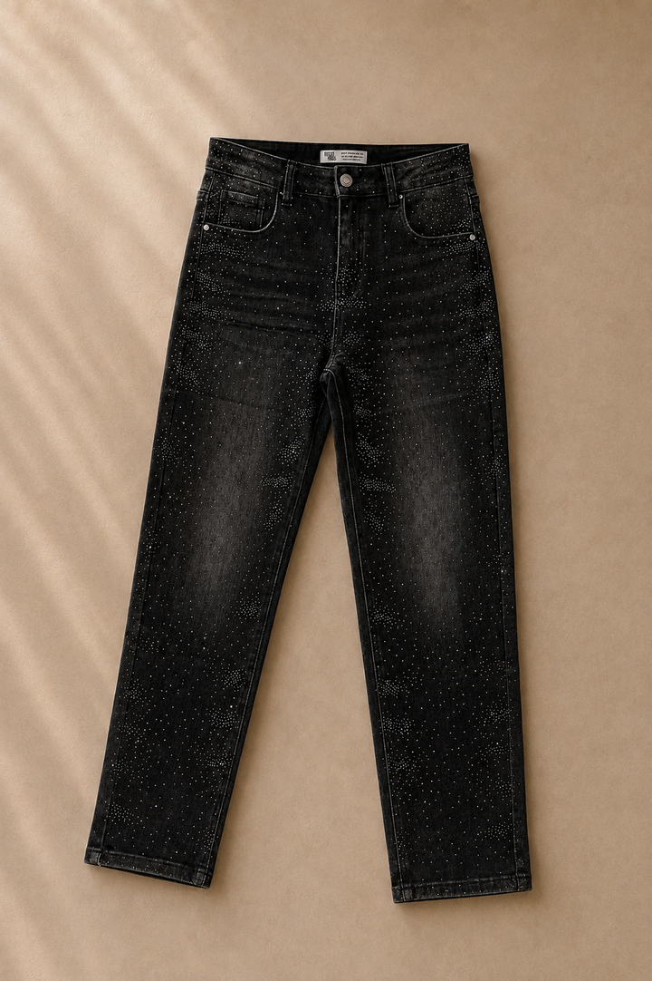 CURVY GLITZER MOMFIT JEANS