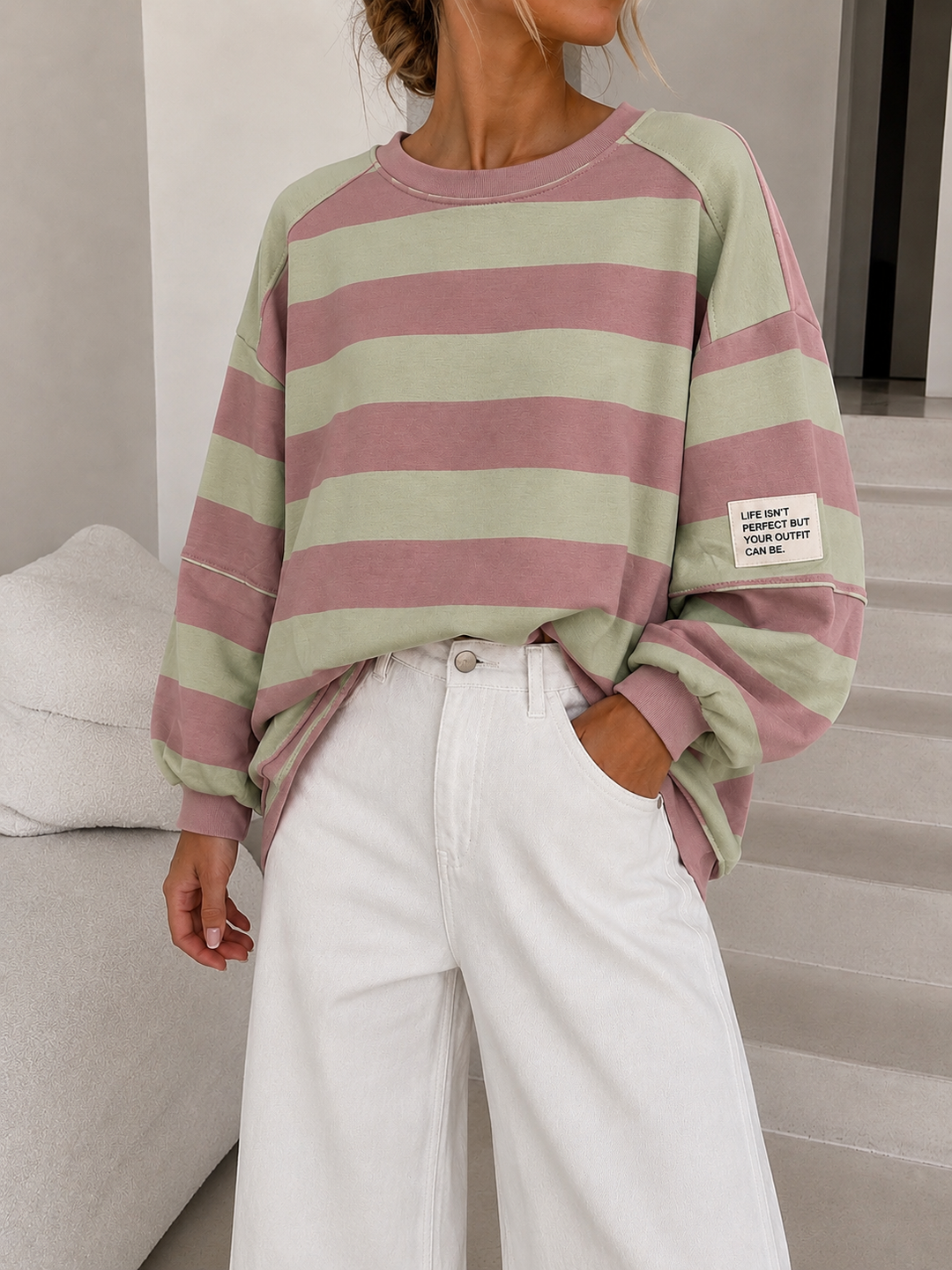 CANDY STRIPE SWEATSHIRT - Mint mauve