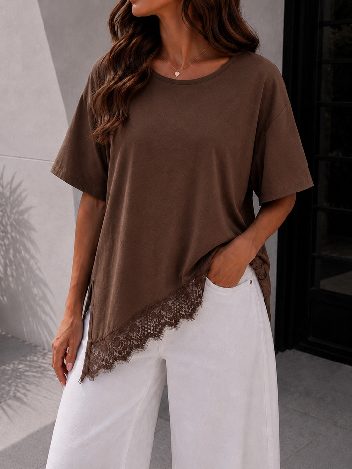 LOCKERES T-SHIRT mit Spitze - versch. Farben