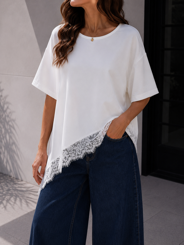 LOCKERES T-SHIRT mit Spitze - versch. Farben