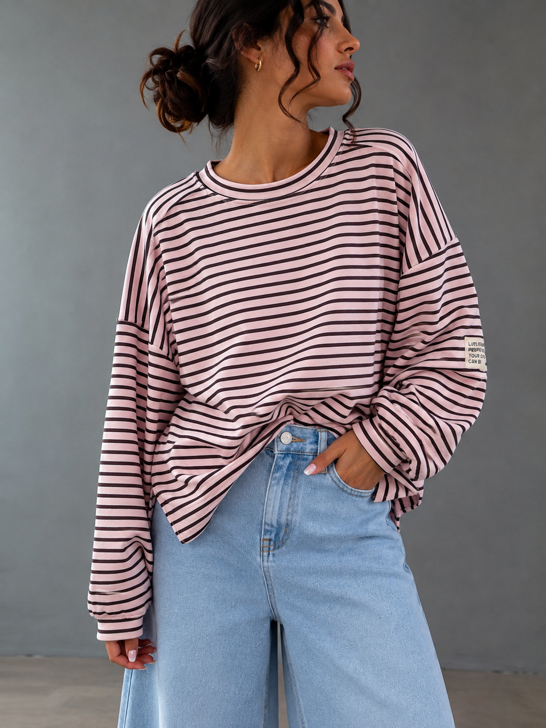 STREIFEN SWEATSHIRT LIFE ISN‘T PERFECT - rosa