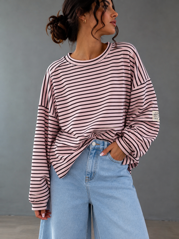 STREIFEN SWEATSHIRT LIFE ISN‘T PERFECT - rosa