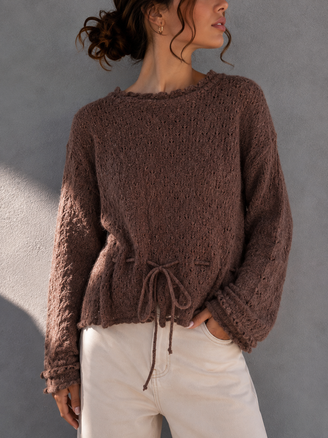 STRICKPULLOVER NANCY mit Schnürung - braun
