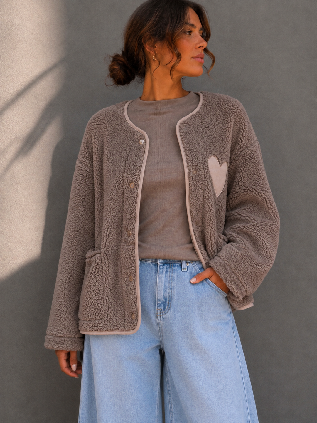 TEDDY JACKE mit Herz - Taupe