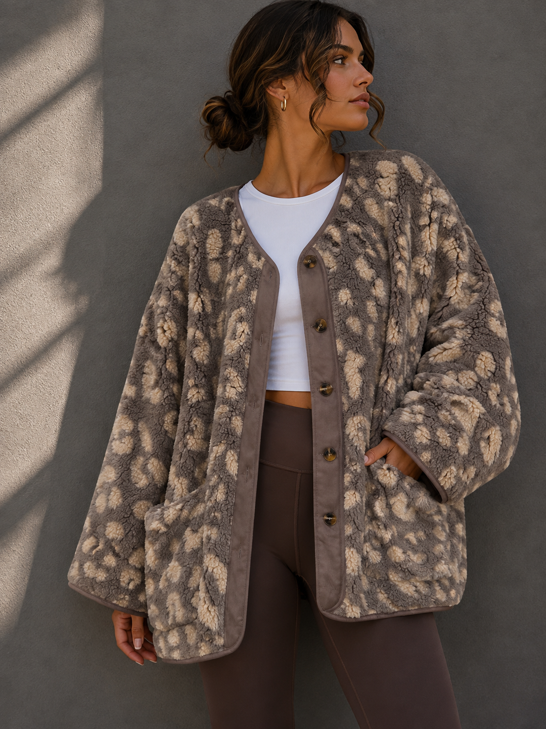 ULTRA LEO OVERSIZE TEDDY JACKE - Taupe