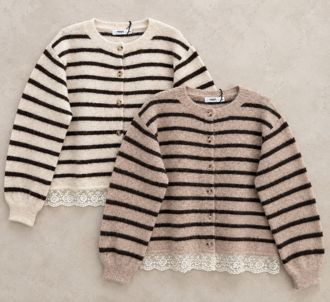 LACE STREIFEN STRICKJACKE - versch. Farben