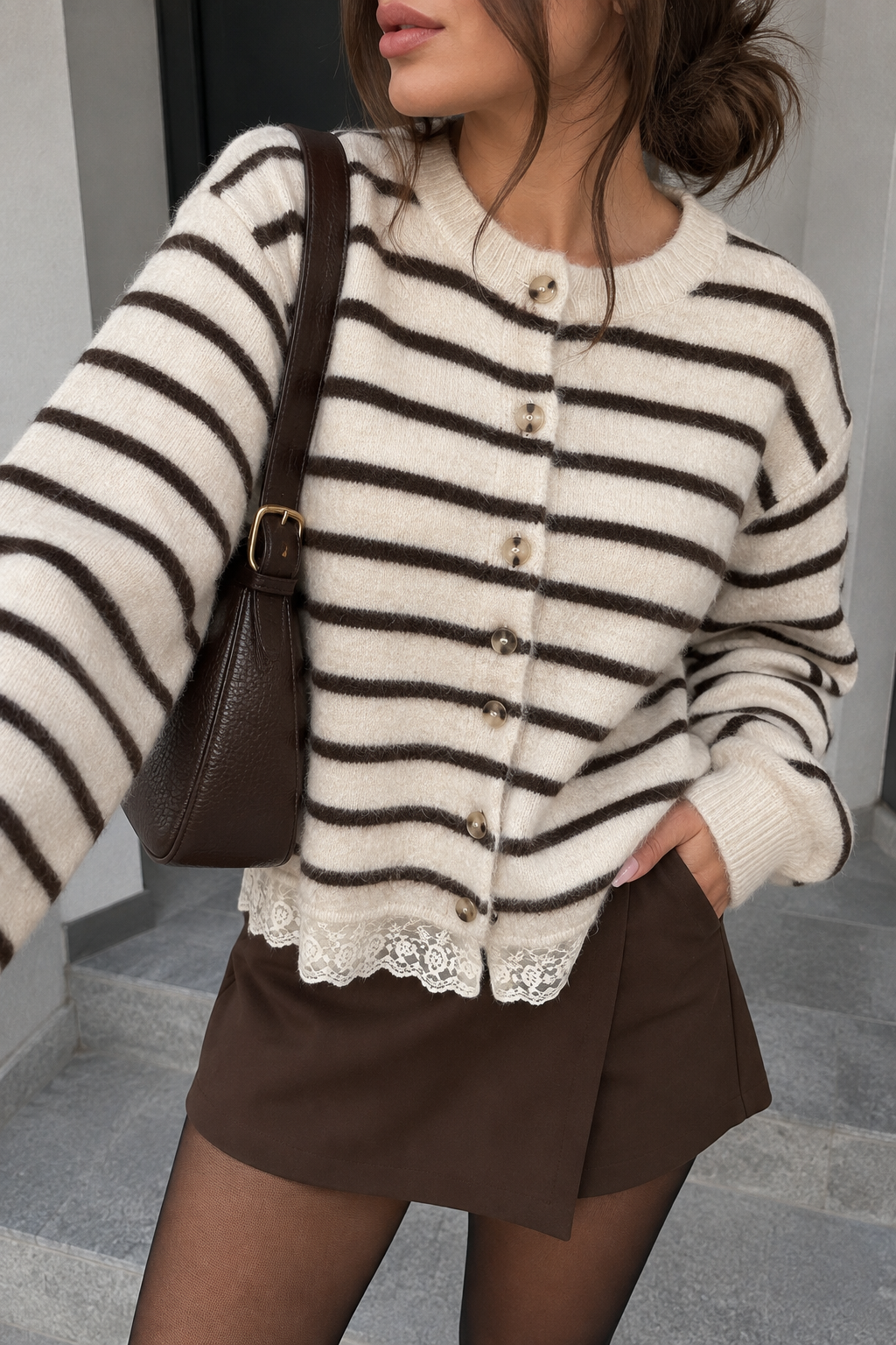 LACE STREIFEN STRICKJACKE - versch. Farben