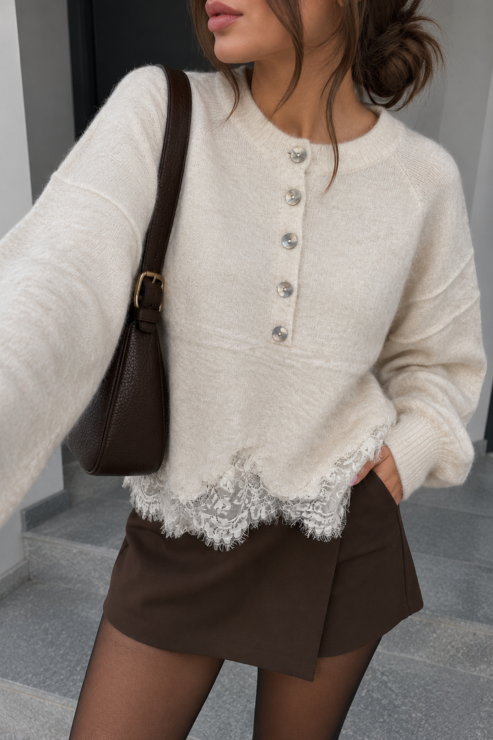 LACE STRICKPULLOVER mit Knöpfen - versch. Farben