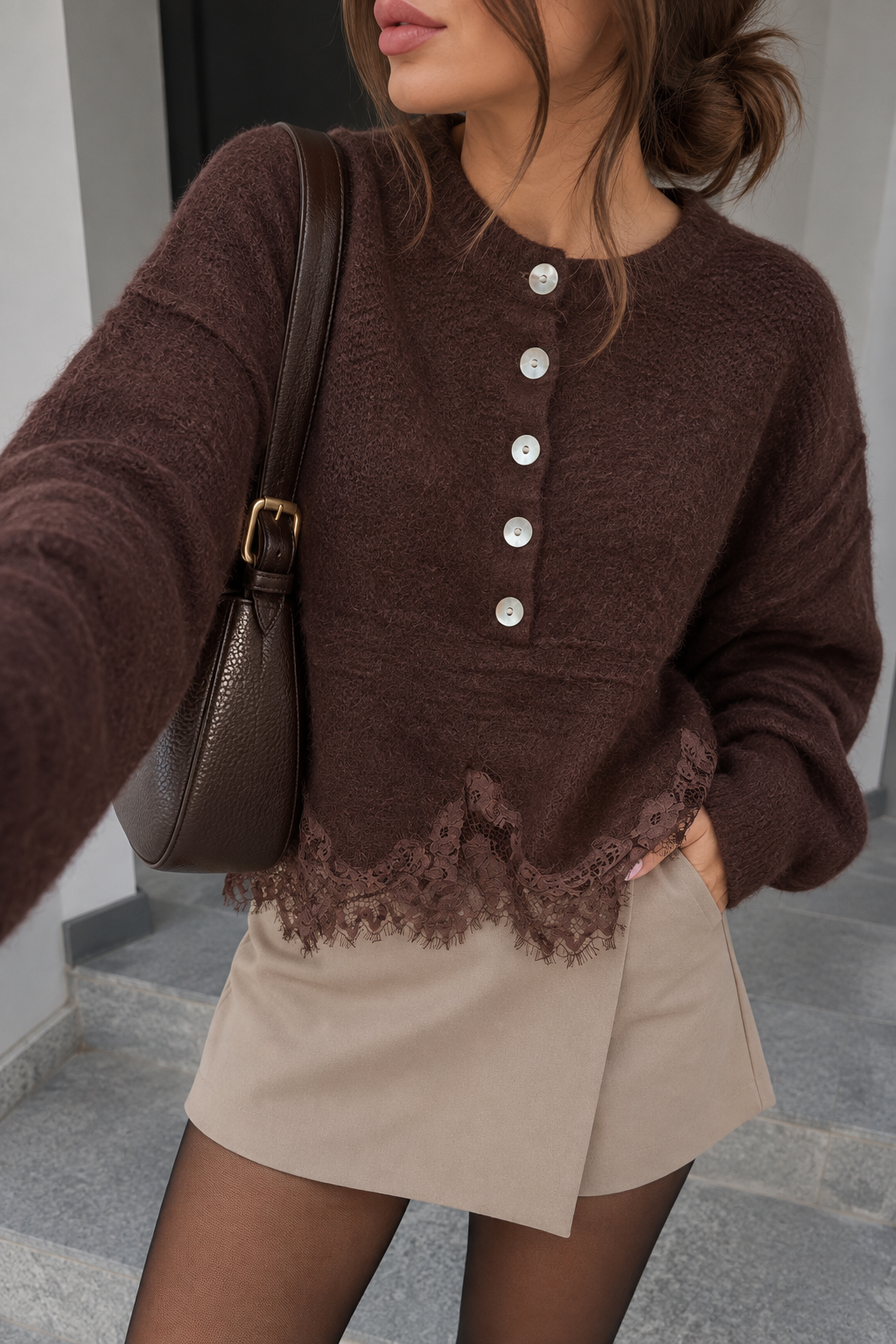 LACE STRICKPULLOVER mit Knöpfen - versch. Farben