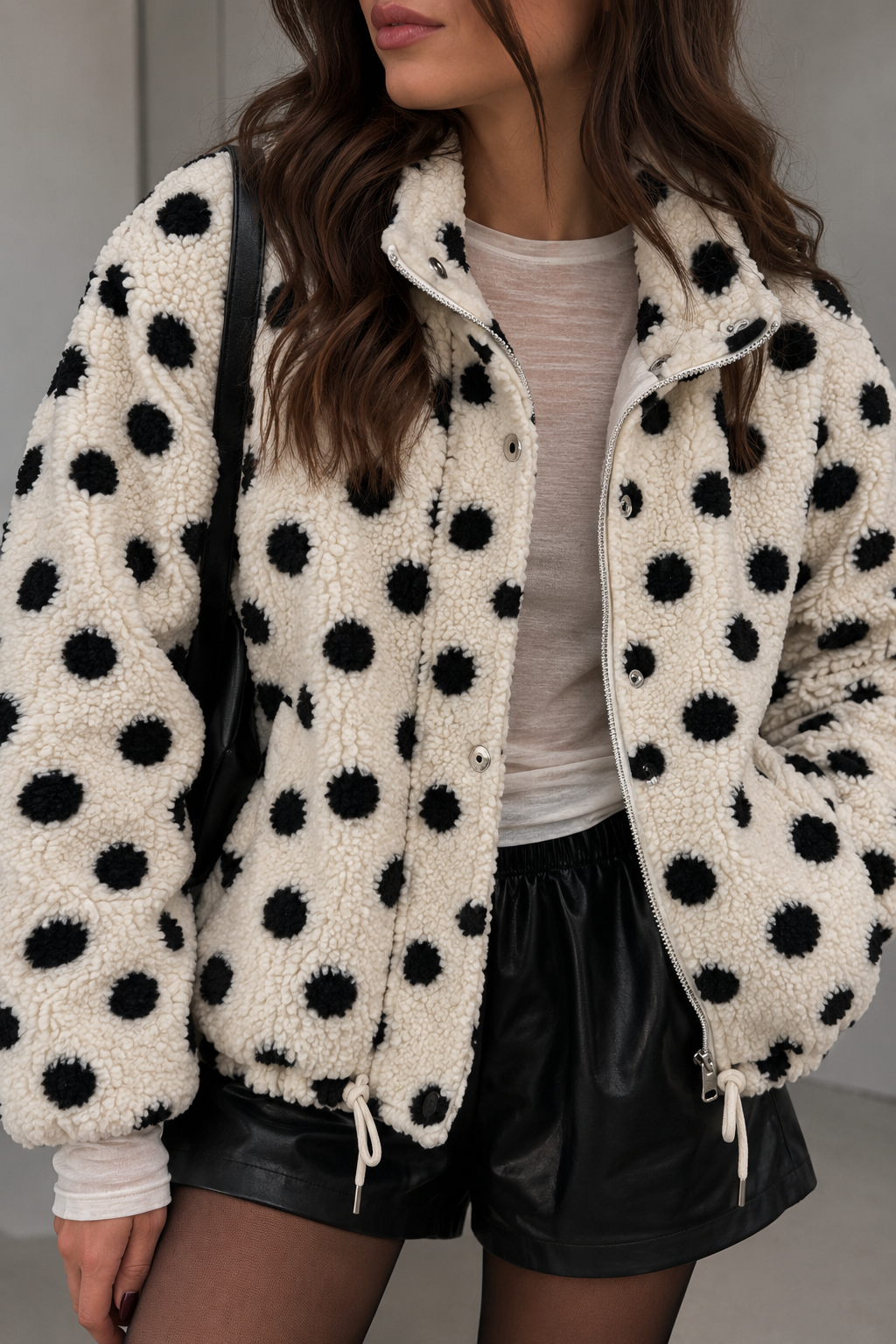OVERSIZE TEDDY JACKE mit Punkten - versch. Farben
