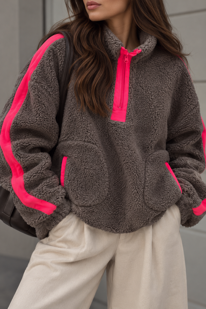 TEDDY SWEATSHIRT mit Stehkragen - Schlamm