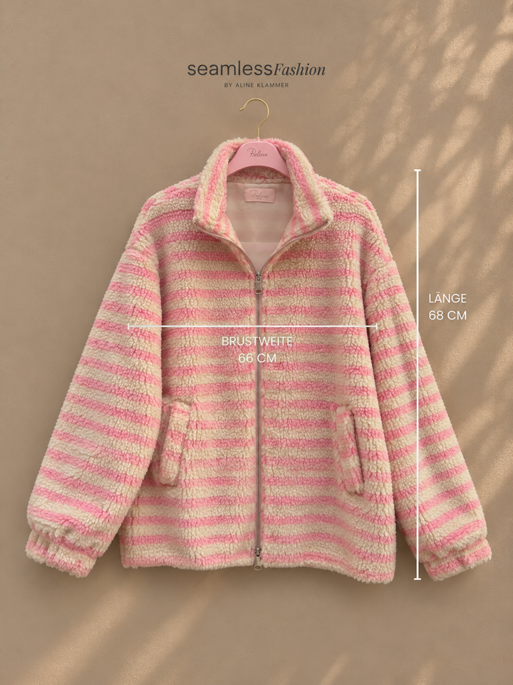 STREIFEN TEDDY JACKE mit Reißverschluss - versch. Farben