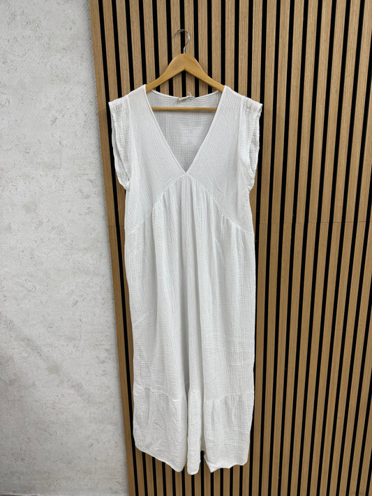 WHITE MUSSELIN MAXIKLEID - weiß