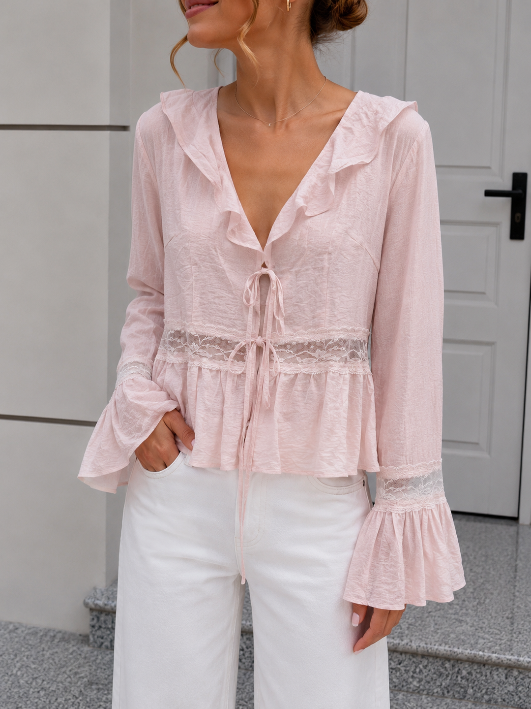 LANGARM BLUSE ZUM BINDEN JENNY -  versch. Farben