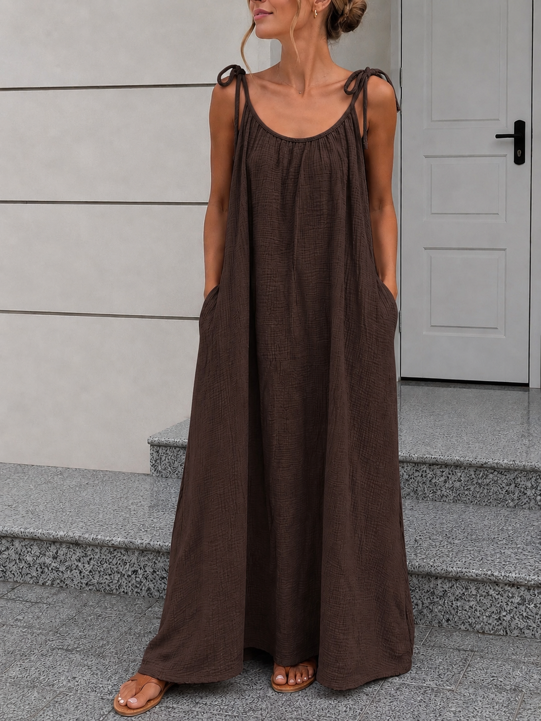 LANGES UNI MUSSELIN MAXIKLEID versch. Farben
