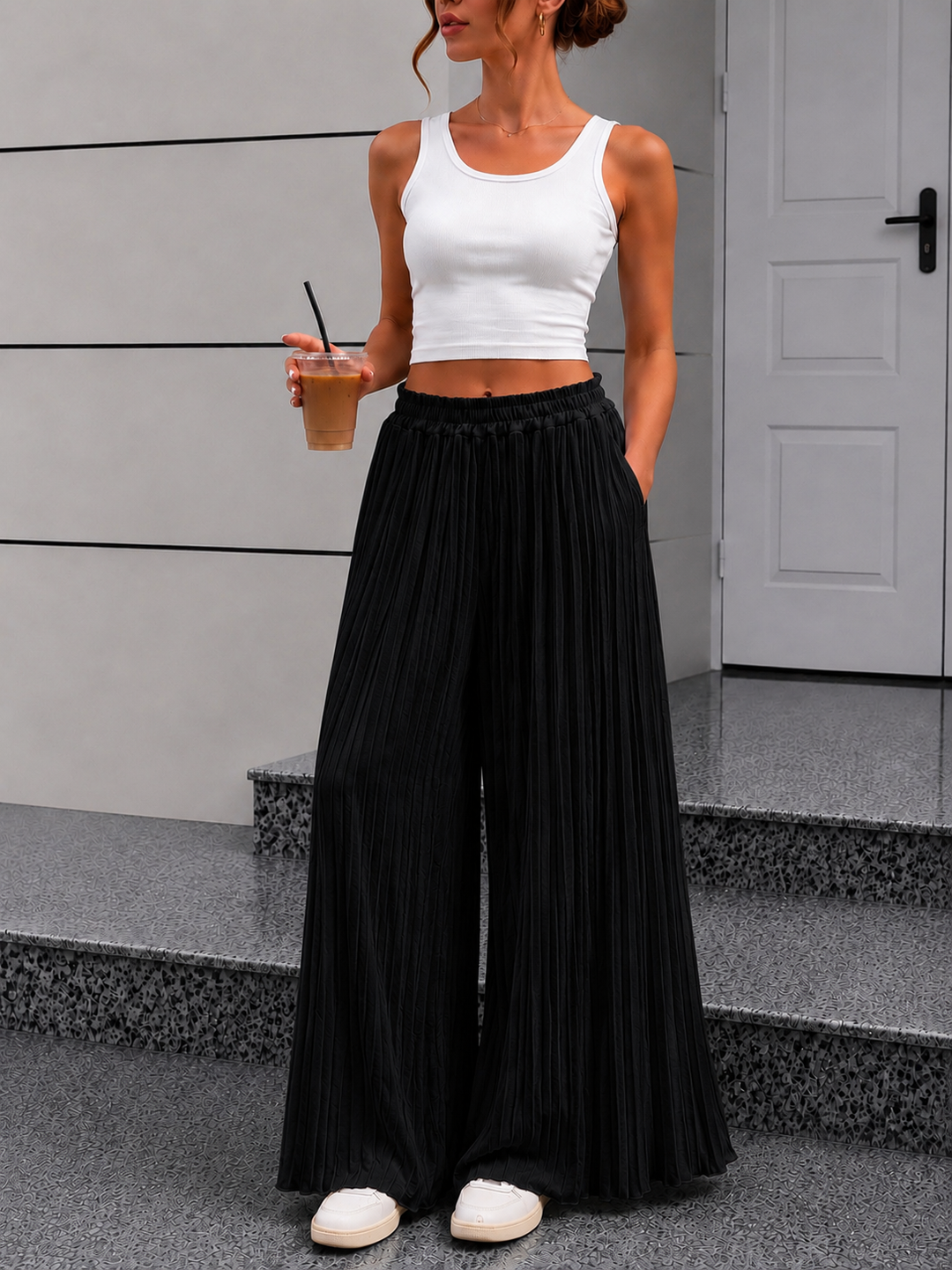 LOCKERE PLISSEE HOSE mit Gummibund - versch. Farben