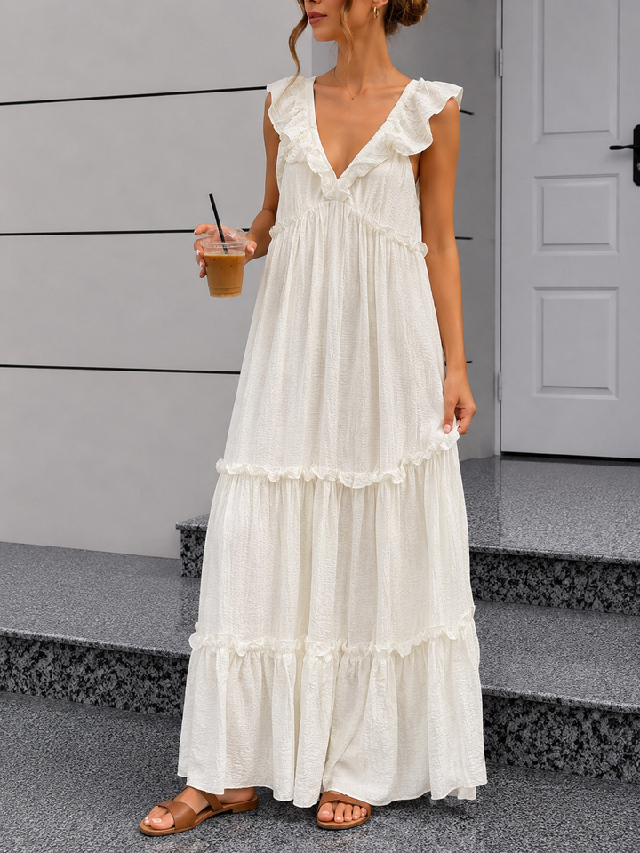 LANGES RÜSCHEN SOMMERKLEID - versch. Farben